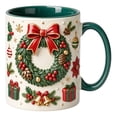 thumbnail image 1 of Novryn Christmas Coffee Mug, 2D Ceramic Cup With Raised Wreath Design for Coffee and Milk, 10 oz, Green, 1 of 7