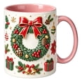 thumbnail image 1 of Novryn Christmas Coffee Mug, 2D Ceramic Cup With Raised Wreath Design for Coffee and Milk, 10 oz, Pink, 1 of 7