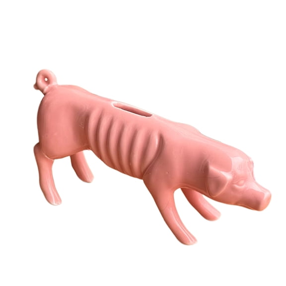 Novryn Contrast Thin Pig Ceramic Piggy Bank, 1 Piece 6 x 5 Inch Ceramic Coin Saving Bank with Glossy Finish and Coin Slot, Cute Desk Ornament for Home Study and Office
