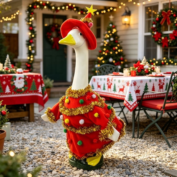 Novryn Goose Christmas Outfit Set For Lawn Goose, 15 x 13 Inch Polyester Cover With A Printed Festive Pattern And A Slip On Fit, Porch Lawn Garden Or Front Yard Display Use