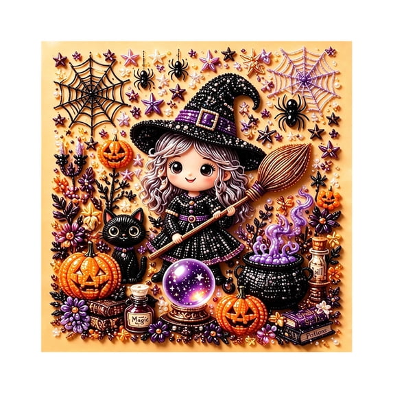 Novryn Halloween Diamond Art Kit, 8 x 8 Inch Spooky Calming Bead DIY Fall Wall Decor, Beginner Friendly DIY Craft Kit for Home Holiday