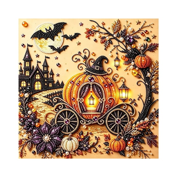 Novryn Halloween Diamond Art Kit, 8 x 8 Inch Spooky Calming Bead DIY Fall Wall Decor, Beginner Friendly DIY Craft Kit for Home Holiday