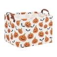 thumbnail image 1 of Novryn Halloween Storage Bin, Large Foldable Fabric Organizer Basket With Handles, Waterproof Halloween Print, 15 x 10.2 x 9.8 Inch - White Pumpkin Print, 1 of 6