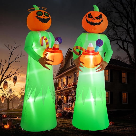 Novtech 10 FT Animated Pumpkin Chef Halloween Inflatables, Auto-Rotating Double-Sided Head, LED Candy Bowl, Blow Up Outdoor Yard Decorations for Trick or Treat, Lawn Decor & Scary Haunted House
