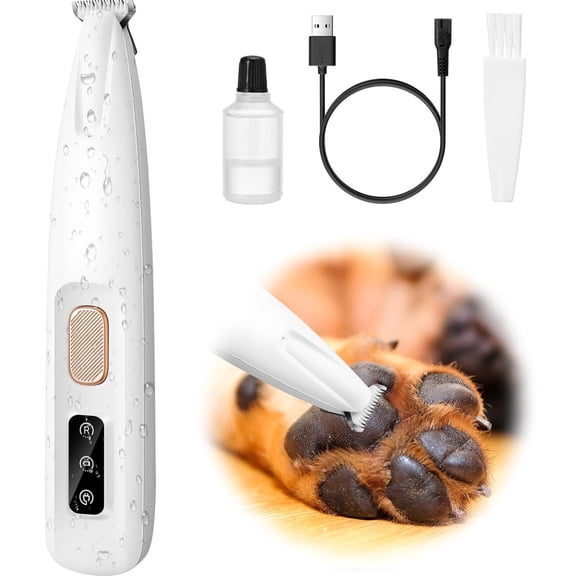 Novura Dog Paw Trimmer with LED Light, 18mm Wide Blade Electric Dog Clippers for Grooming, Waterproof Pet Hair Trimmer for Paws Ears Face Eyes