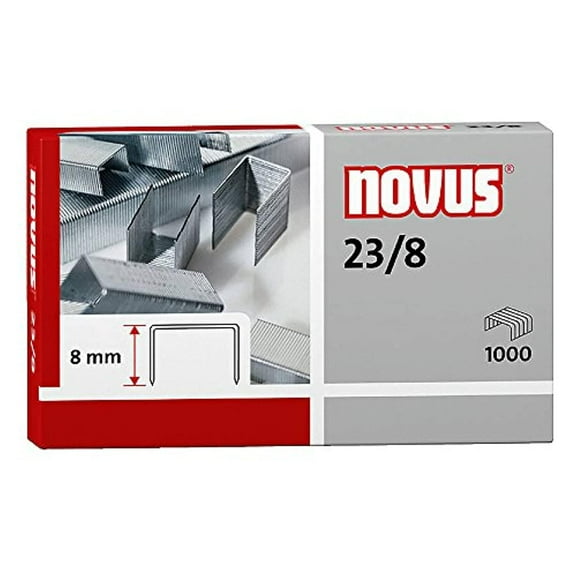 Novus 042-0040 Box of 1000 Heavy-duty Premium Staples; 23 gauge/8mm; Precision Formed and Glued; Made out of Galvanized Steel Wire; Compatible with B40 HD, B50 HD, B56 HD, and B56 XL HD Novus Staplers