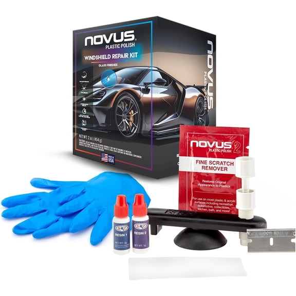 Novus 7790 | DIY Chip Repair Kit | One SRP DIY Bridge, One SRP Resin Injector, One SRP Resin 1, One SRP Resin 2, SRP Curing Film, One Razor Blade, 1 Pack of Novus #2