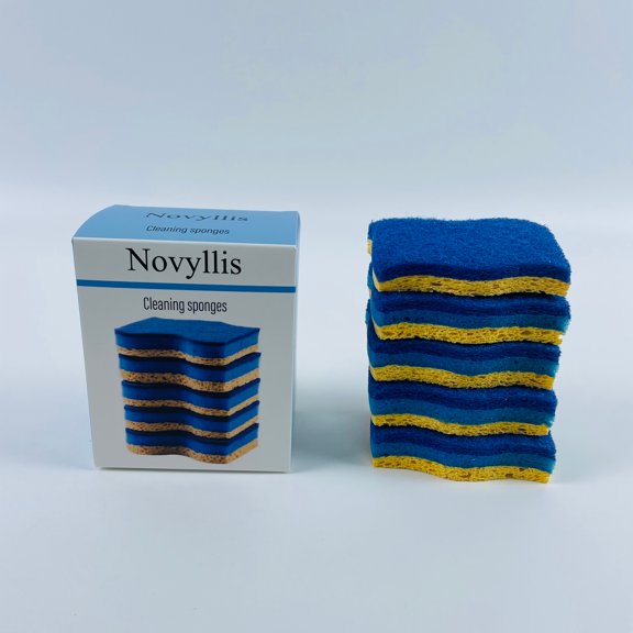 Novyllis Cleaning sponges for Kitchen, Dual-Sided Non-Scratch Scrub Sponges, High Density Polyurethane Foam with Scouring Fiber Layer, Sinks and Household Cleaning