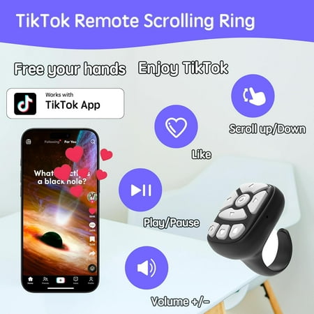 Novzix TikTok Scrolling Ring rophone Remote Control,Fingertip bluetooth remote control;for iphone,Google
