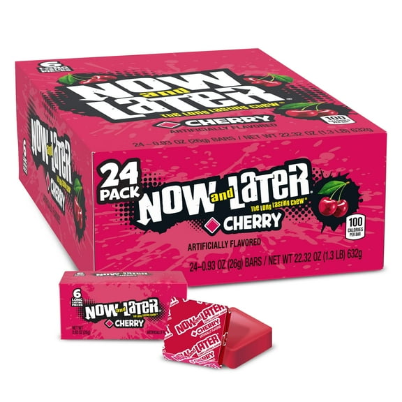 Now And Later Candy, Cherry, 0.93Ounce Bars (Pack Of 24)