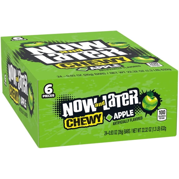 Now and Later Original .. Taffy Chews Candy, 0.93 .. Bar, apple, 22.32 Ounce .. (Pack of 24)