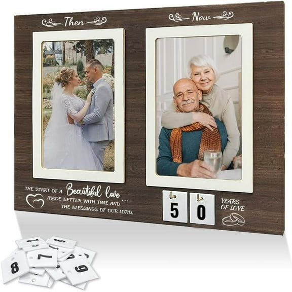 Then & Now Anniversary Picture Frame Greeting Memorial Photo Frame Anniversary 1-99 Years Wedding Gift Ideas for Engagement Bridal Shower Gifts 2pcs 3.5 5.5 Inches Photo Mixed Color