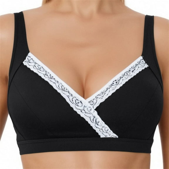 Now Available! Kilaqueen Breastfeeding Bras for Pregnant Women's Plus Size Lace Trim Cotton Nursing Bra Support No Underwire Front Closure Sleep Nursing Bra