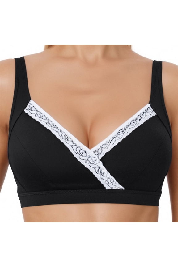 Now Available! Kilaqueen Breastfeeding Bras for Pregnant Women's Plus Size Lace Trim Cotton Nursing Bra Support No Underwire Front Closure Sleep Nursing Bra