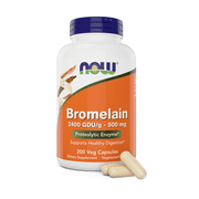 Now Bromelain 500 mg, 200 Veg Capsules - Natural Pineapple, Proteolytic Enzyme Supplement, 2400 GDU