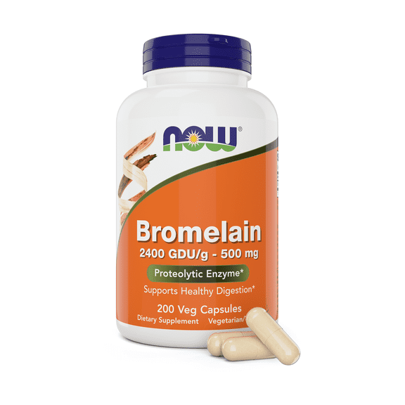 Now Bromelain 500 mg, 200 Veg Capsules - Natural Pineapple, Proteolytic Enzyme Supplement, 2400 GDU