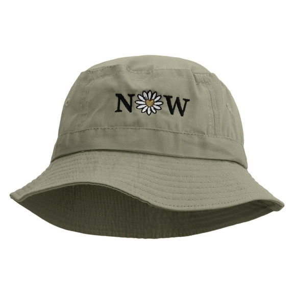 Now Daisy Text Embroidered Bucket Hat - Natural OSFM
