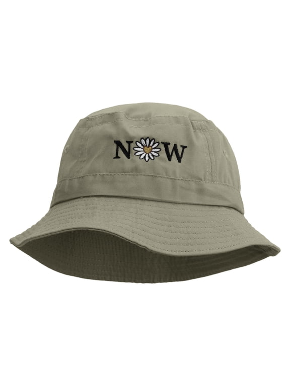 Now Daisy Text Embroidered Bucket Hat - Natural OSFM