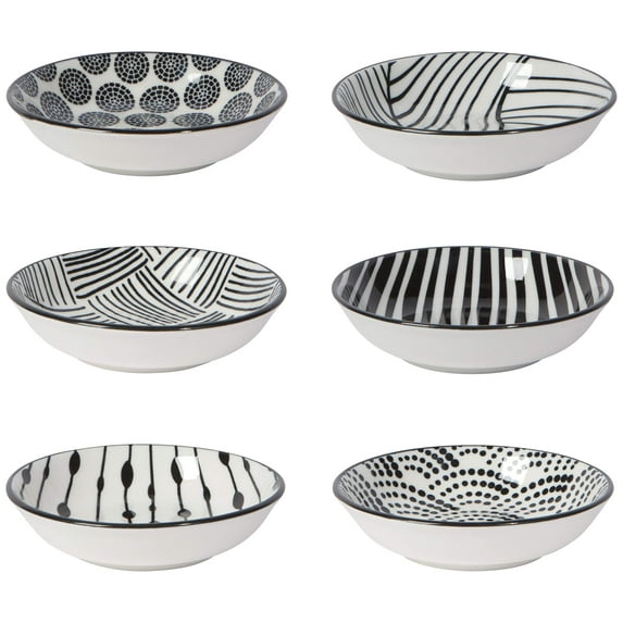 Now Designs Bits and Dots Porcelain Pinch Bowl Black and White Set of 6