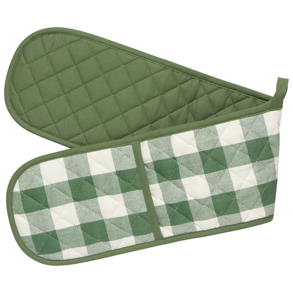 Now Designs Double Chef Oven Mitt, W7.5 x L36in, Elm Green Buffalo Check