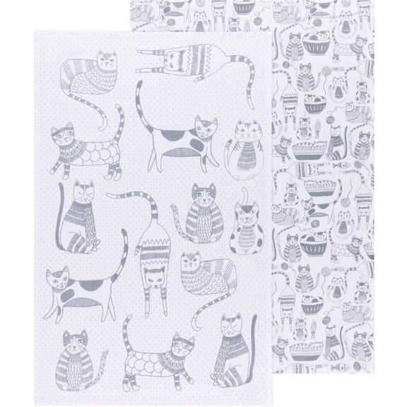 Now Designs Floursack Dishtowel Set of 2 | London Gray Purr Party