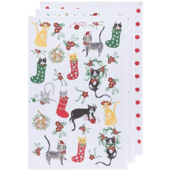 Now Designs Meowy Christmas Baker Tea Towels 3 Count, 3 CT