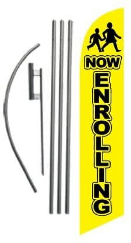 Now Enrolling Advertising Feather Banner Swooper Flag Sign with Flag Pole Kit and Ground Stake