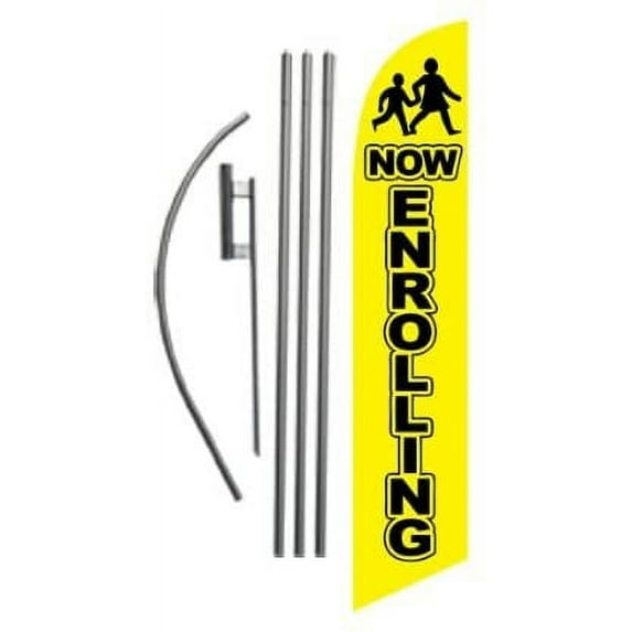 Now Enrolling Advertising Feather Banner Swooper Flag Sign with Flag Pole Kit and Ground Stake