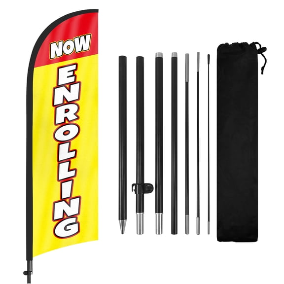 Now Enrolling Advertising Feather Flags Banner 8Ft, Now Enrolling Swooper Flag with Pole and Ground Stake, Advertising Feather Flag Signs for Now Enrolling Business