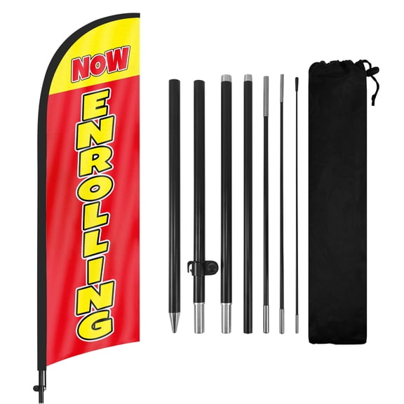 Now Enrolling Advertising Feather Flags Banner 8Ft, Now Enrolling Swooper Flag with Pole and Ground Stake, Advertising Feather Flag Signs for Now Enrolling Business Yellow