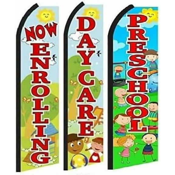 Now Enrolling & DayCare & PreSchool Feather Flag Sign- Pack of 3 (Hardware Not Included)$$Other