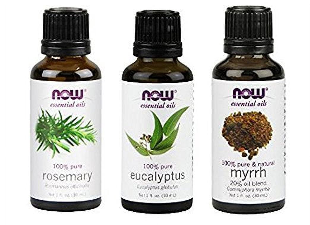 Now Foods Breath Deep 3-Pack Variety, Eucalyptus, Myrrh (20% Blend), & Rosemary Oil 1OZ Each