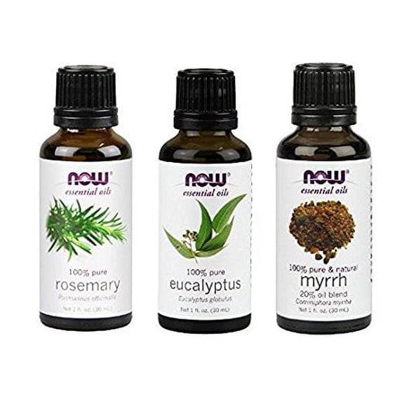 Now Foods Breath Deep 3-Pack Variety, Eucalyptus, Myrrh (20% Blend), & Rosemary Oil 1OZ Each