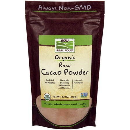 NOW Foods, Organic Raw Cacao Powder, with Polyphenols and Flavonols, Sun-Dried, Intensely Rich Flavor, 12-Ounce (Packaging May Vary)