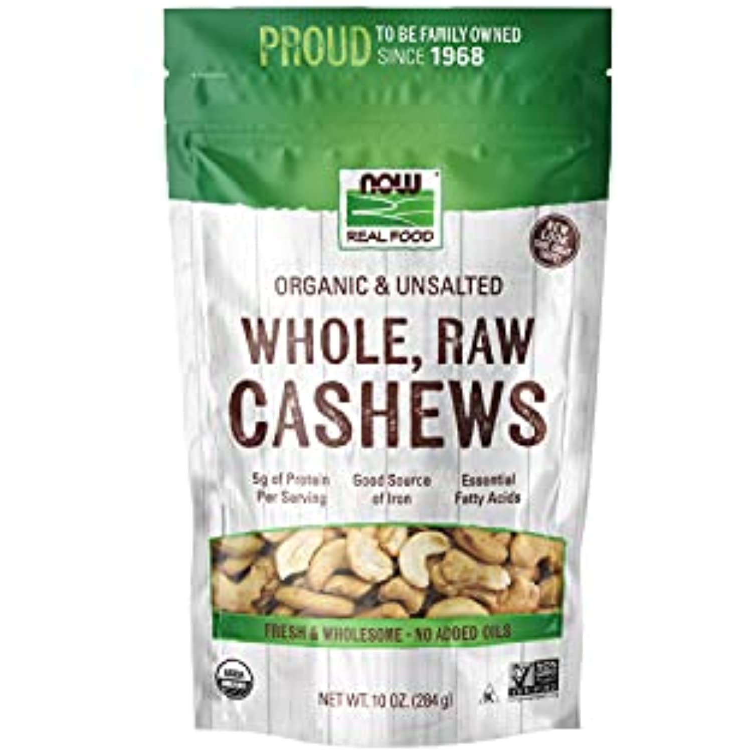 Now Foods, Certified Organic Cashews, Whole, Raw And Unsalted, Rich