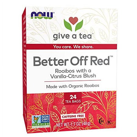Now Foods Give A Tea Better Off Red Rooibos Tea With A Vanilla-Citrus Blush, Caffeine-Free, 24 Bags
