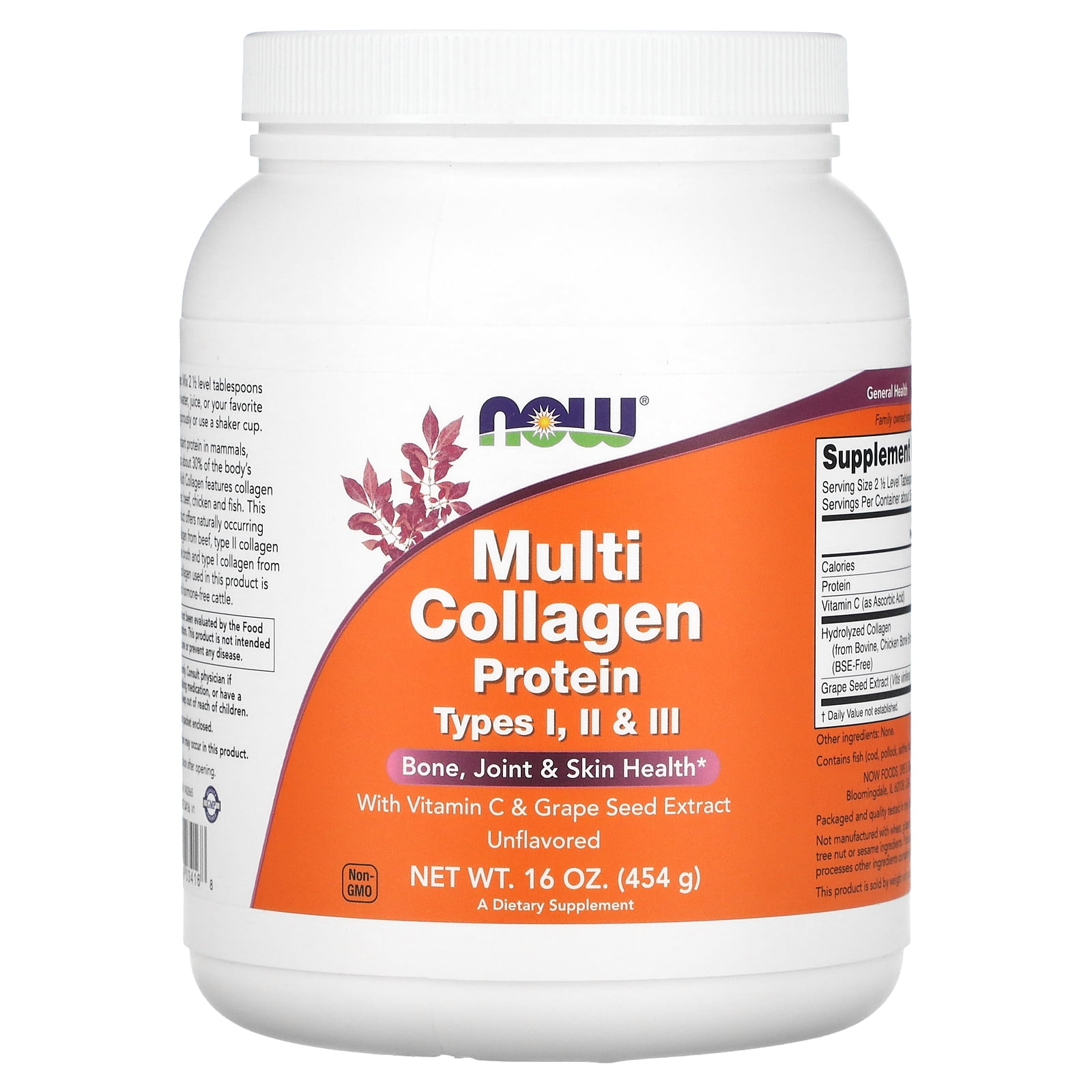 Now Foods Multi Collagen Protein Powder Types I, II & II 16 oz Powder