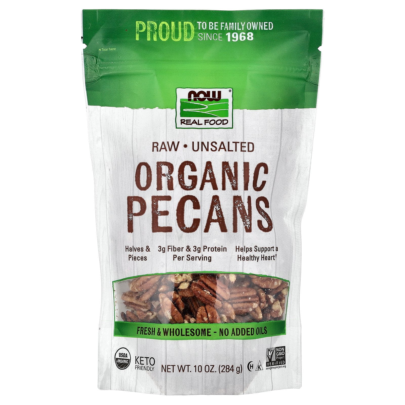 Now Foods Organic Raw Unsalted Pecans 10 oz Bag