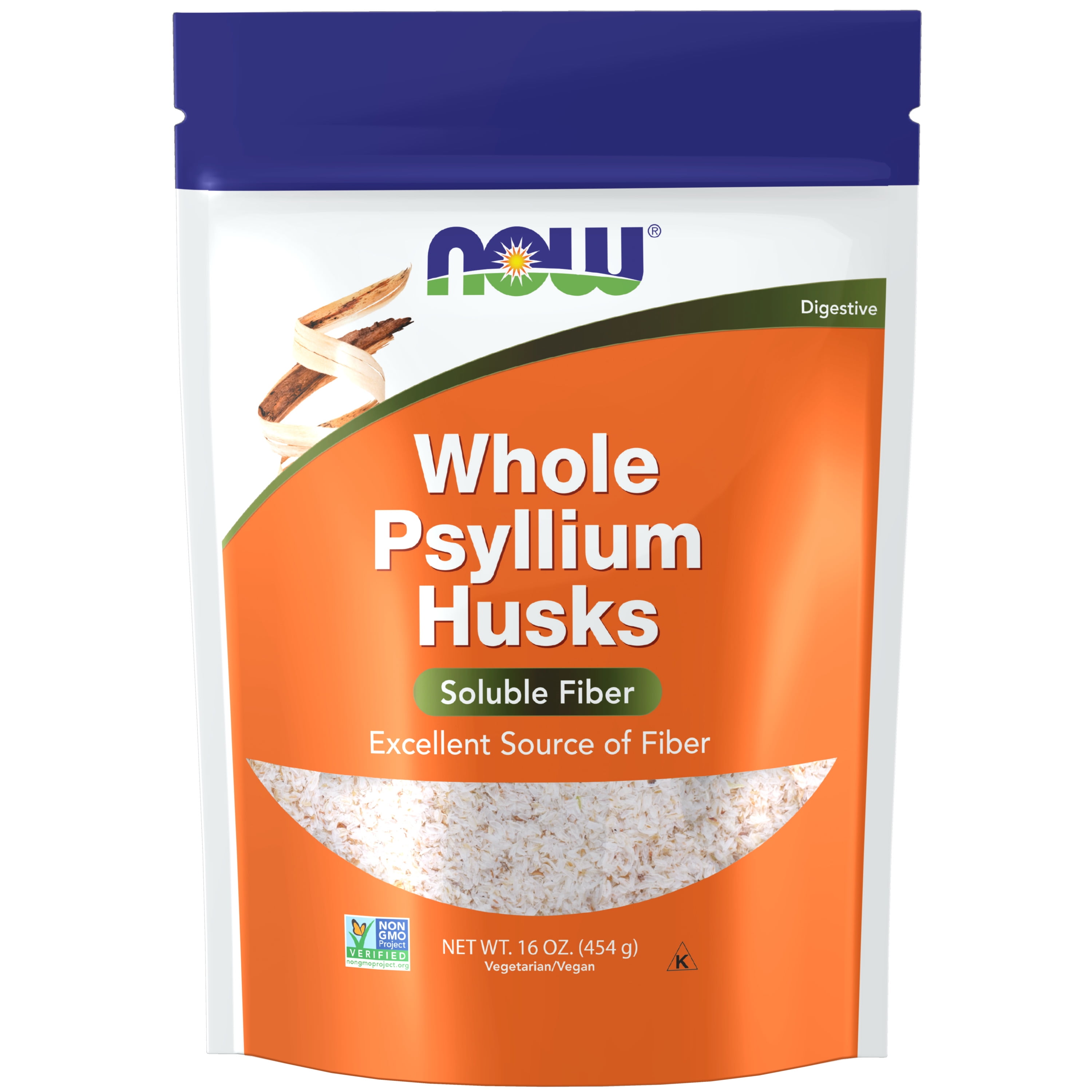 NOW Supplements, Whole Psyllium Husks, Non-GMO Project Verified, Soluble Fiber, 16-Ounce