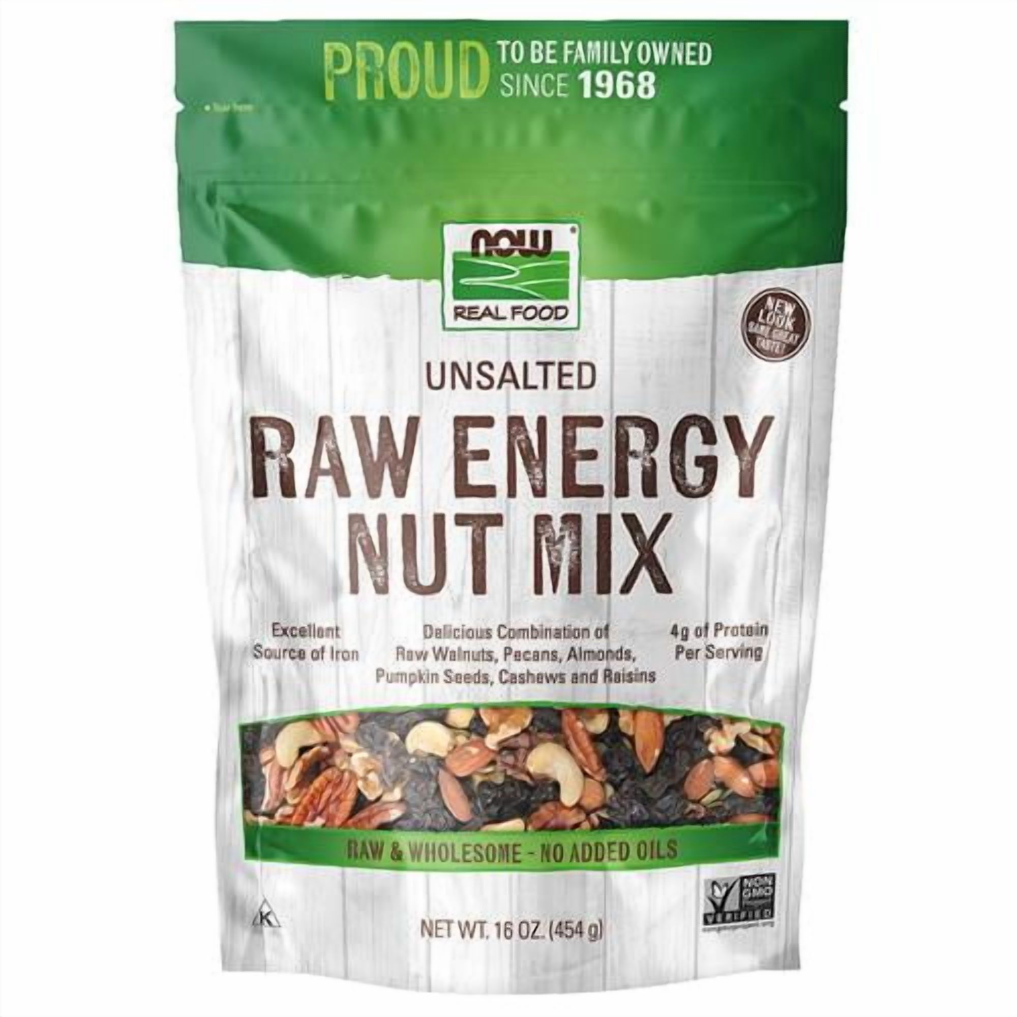 Now Foods, Raw Energy Nut Mix, Unsalted Mix Of Raisins, Walnuts, Peacans, Almonds, Pumpkin Seeds And Cashews, Great-Tasting, Source Of Iron, 16-Ounce () - Pack of 2