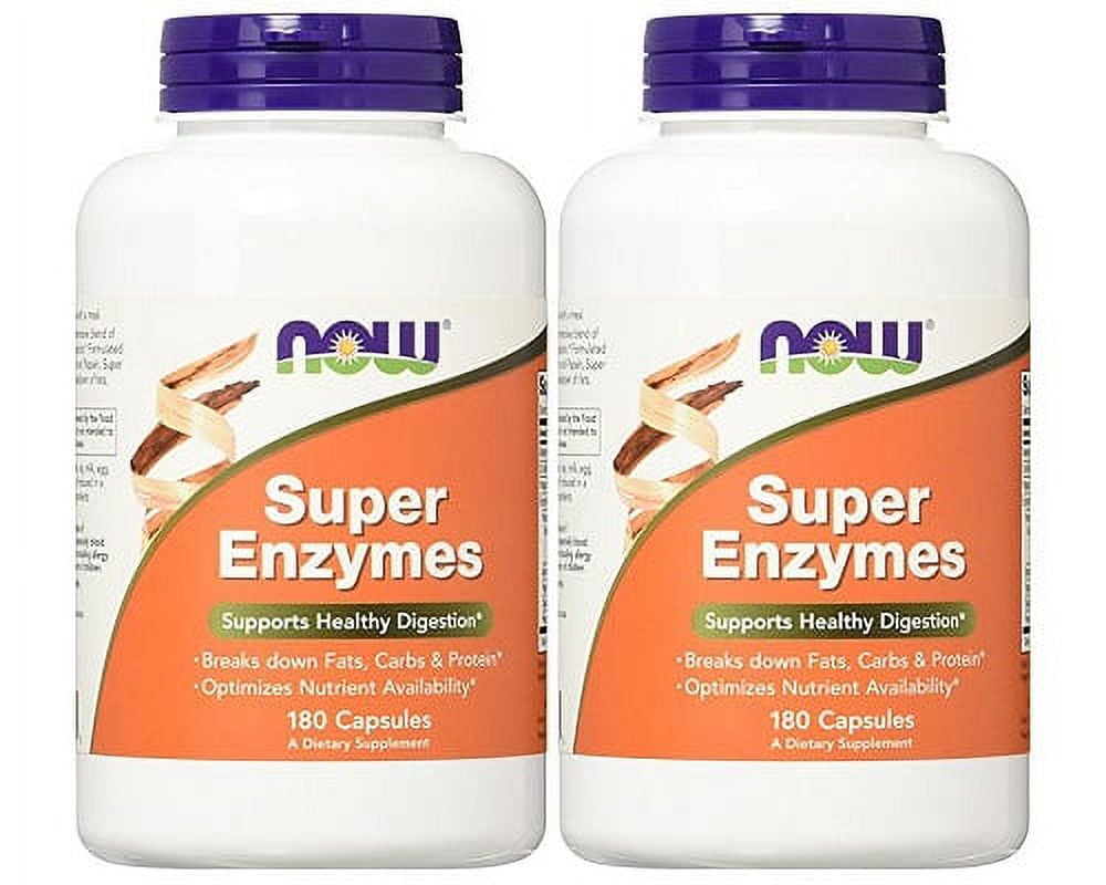 Now Foods Super Enzymes Supplement, 180 Capsules (Pack of 2) for Fat