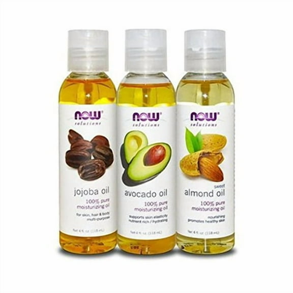 Now Foods Variety Moisturizing Oils Sampler: Sweet Almond, Avocado, and Jojoba Oils - 4oz. Bottles each