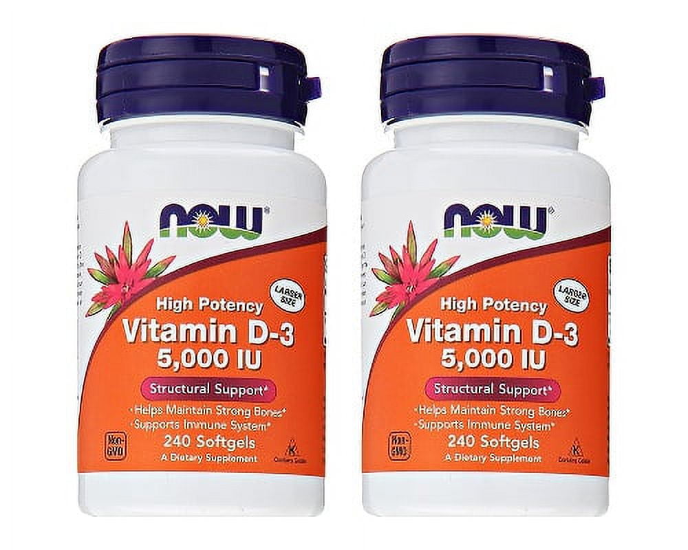 NOW Vitamins Vitamin D3 5000 IU Softgels with Immune and Bone