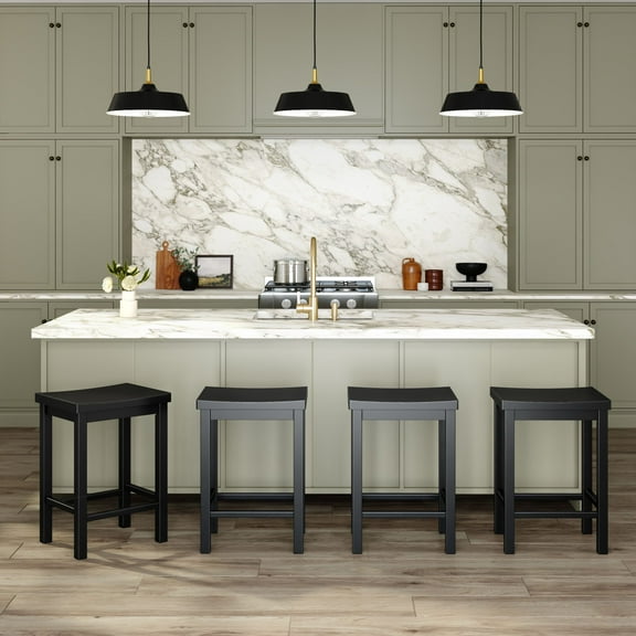 Now Furniture 24" Counter Stool, Set of 4 Wooden Backless Bar Height Kitchen Stool, Black