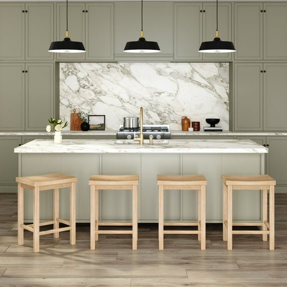 Now Furniture 24" Counter Stool, Set of 4 Wooden Backless Bar Height Kitchen Stool, Blonde