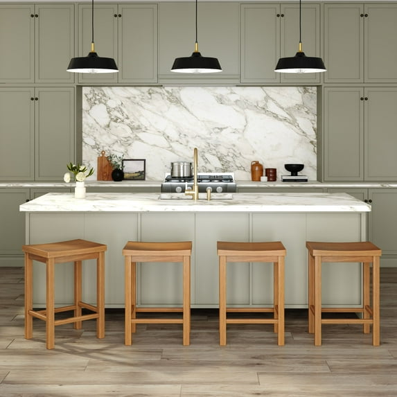 Now Furniture 24" Counter Stool, Set of 4 Wooden Backless Bar Height Kitchen Stool, Pecan