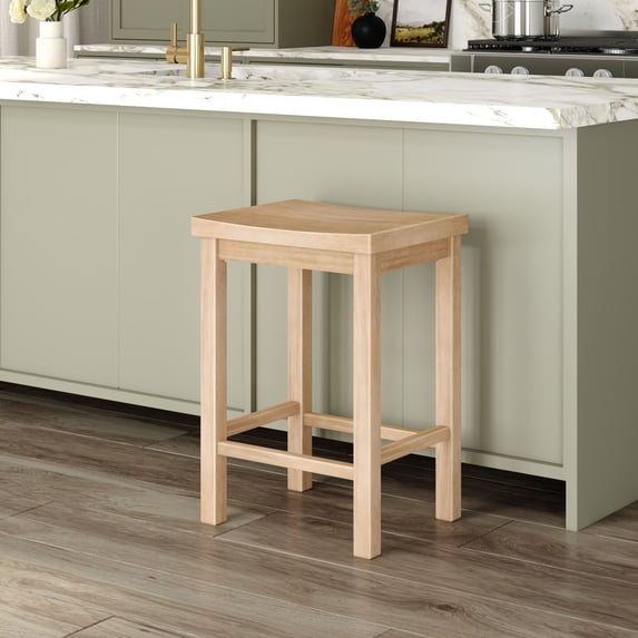 Now Furniture 24" Counter Stool, Wooden Backless Bar Height Kitchen Stool, Blonde