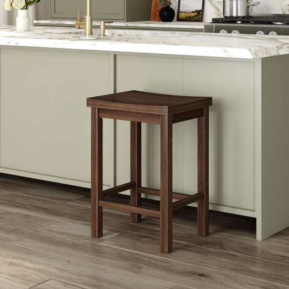 Now Furniture 24" Counter Stool, Wooden Backless Bar Height Kitchen Stool, Walnut