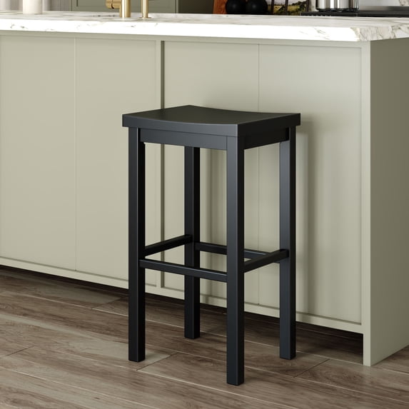 Now Furniture 30" Bar Stool, Wooden Backless Bar Height Kitchen Stool, Black