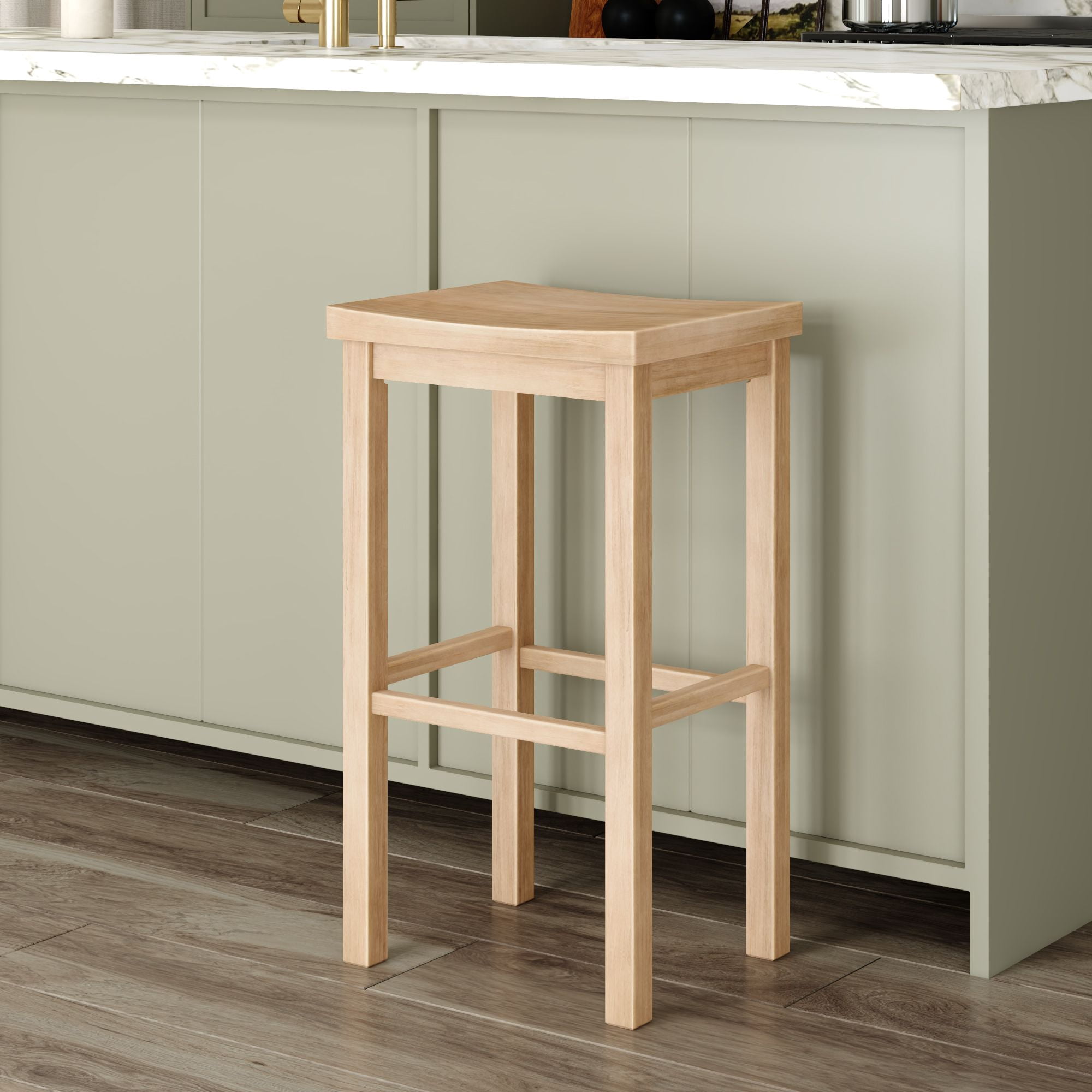 Now Furniture 30" Bar Stool, Wooden Backless Bar Height Kitchen Stool, Blonde